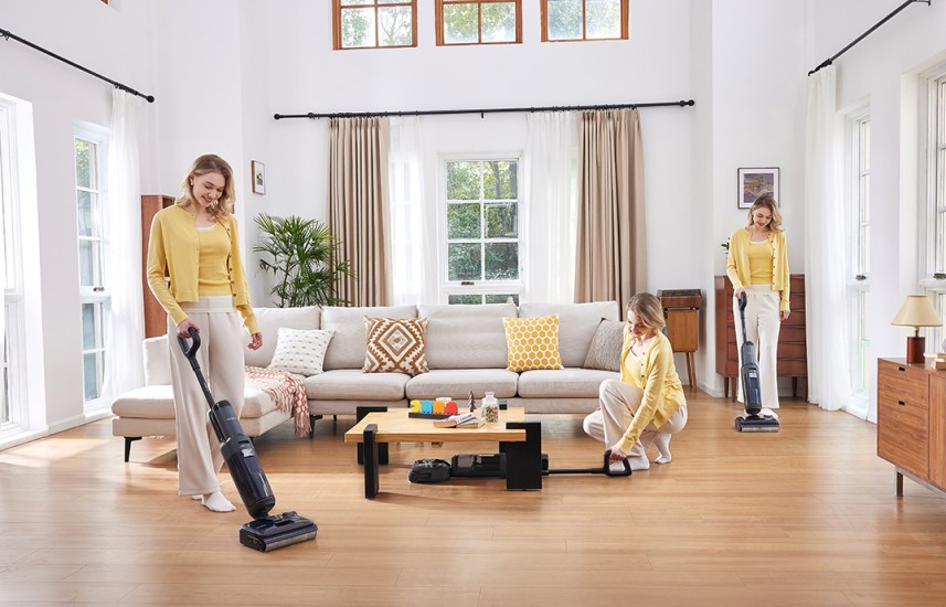 Podlahové myčky Tineco S6 Stretch uklidí i pod nábytkem. Sklopíte je až do úhlu 180°