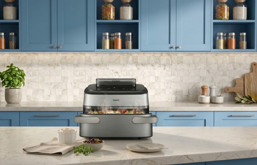 Nová dimenze všestrannosti. Philips Airfryer 5000 Series s technologií Steamfry a revolučním prostorem Megabasket